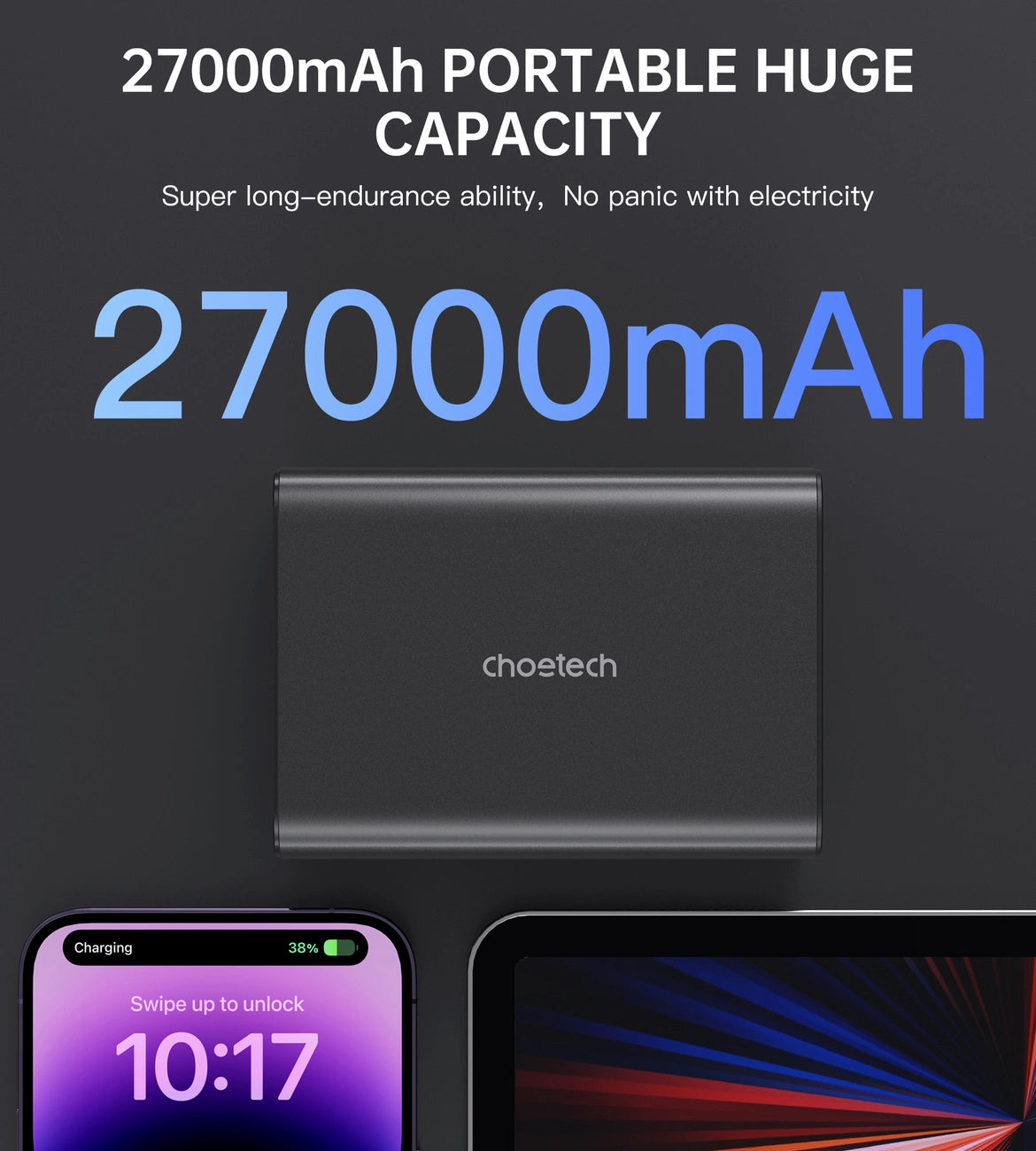Choetech B635BK USB-A / USB-C Powerbank 22.5W 27000mAh - sort