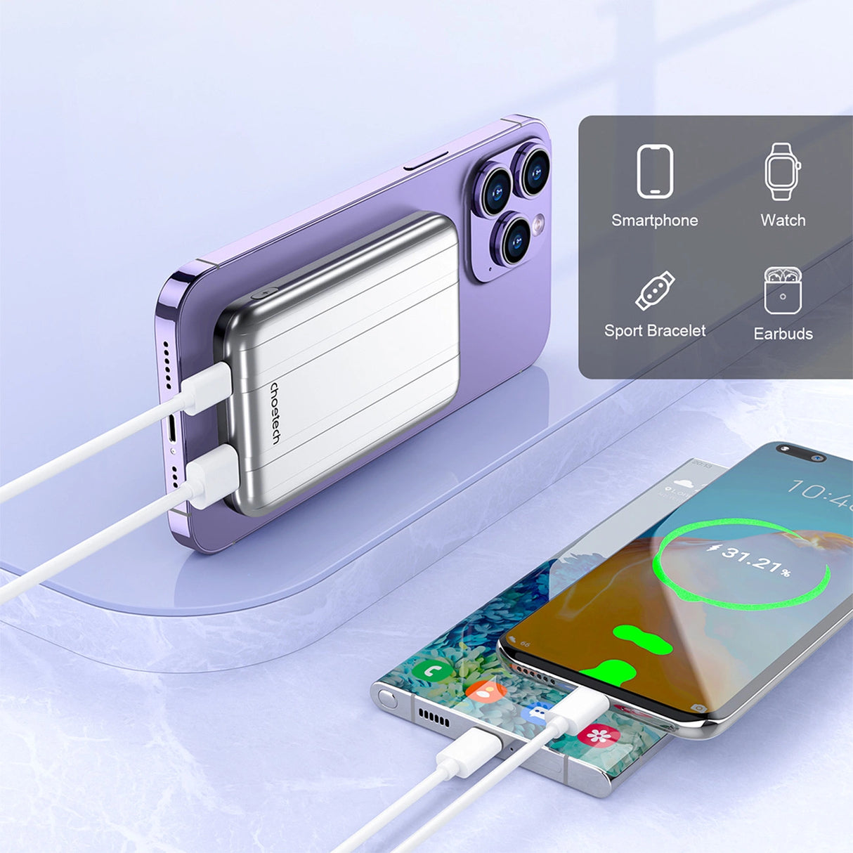 Choetech B655 mini trådløs magnetisk powerbank 5000mAh - sølv