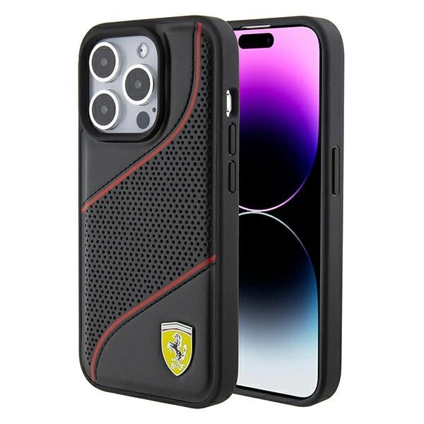 Ferrari perforerede bølger Metal Logo sag til iPhone 15 Pro - sort