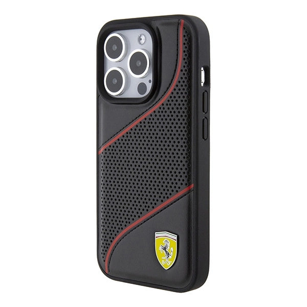 Ferrari perforerede bølger Metal Logo sag til iPhone 15 Pro - sort