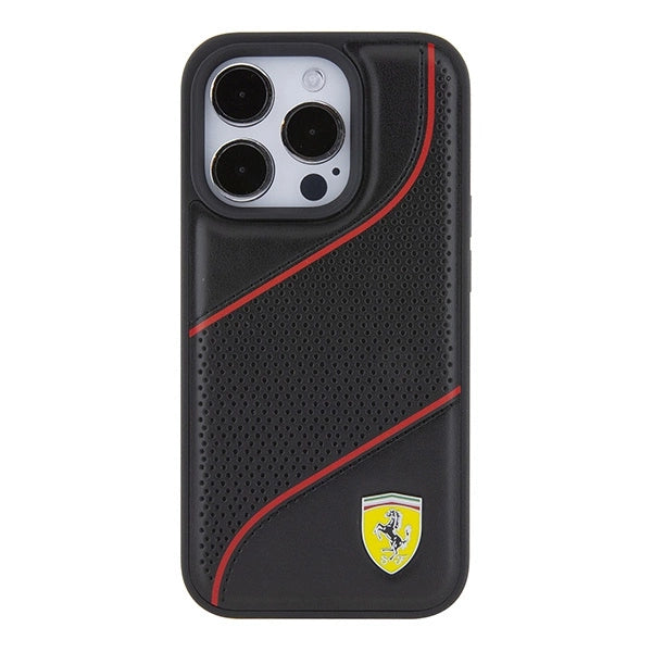 Ferrari perforerede bølger Metal Logo sag til iPhone 15 Pro - sort
