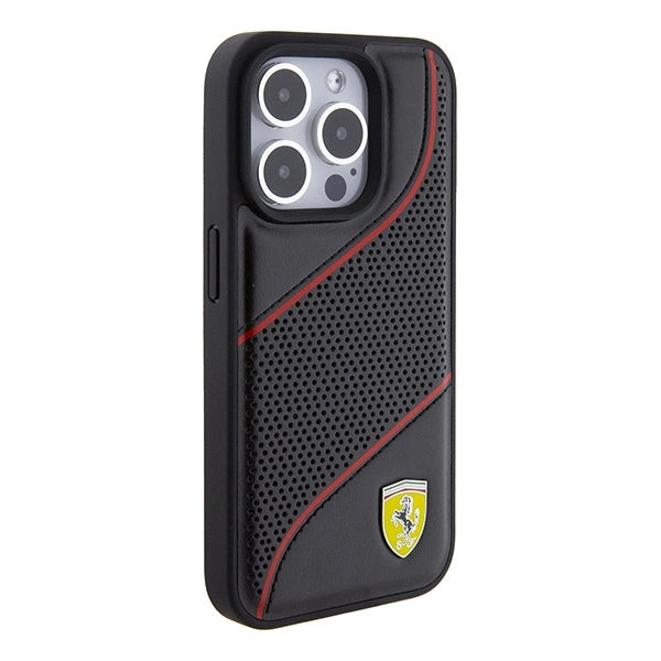 Ferrari perforerede bølger Metal Logo sag til iPhone 15 Pro - sort