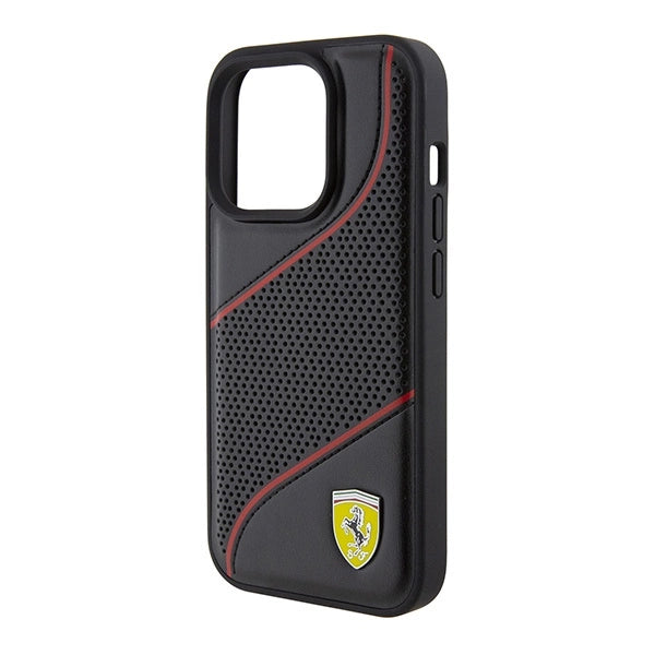 Ferrari perforerede bølger Metal Logo sag til iPhone 15 Pro - sort