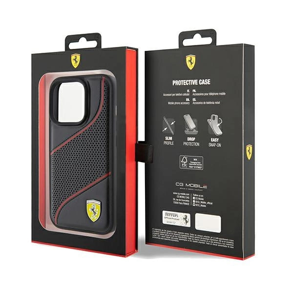 Ferrari perforerede bølger Metal Logo sag til iPhone 15 Pro - sort