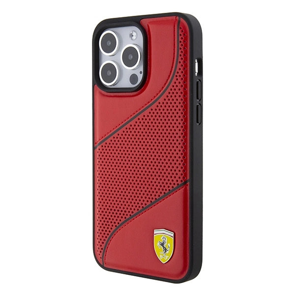 Ferrari Perforated Waves Metal Logo Case til iPhone 15 Pro - rød