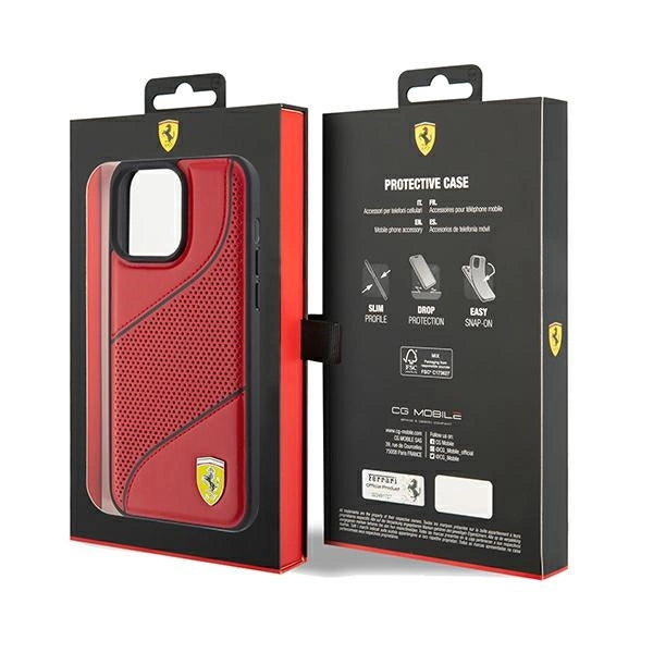 Ferrari Perforated Waves Metal Logo Case til iPhone 15 Pro - rød