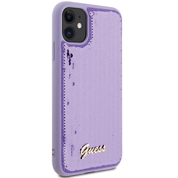 Guess Sequin Script Metallæske til iPhone 11 / Xr - lilla