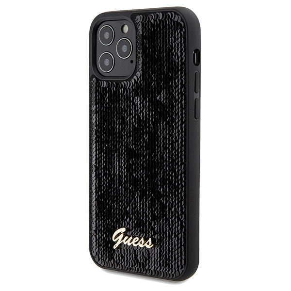 Guess Sequin Script Metallæske til iPhone 12/12 Pro - sort