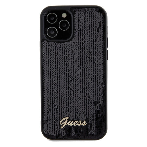 Guess Sequin Script Metallæske til iPhone 12/12 Pro - sort