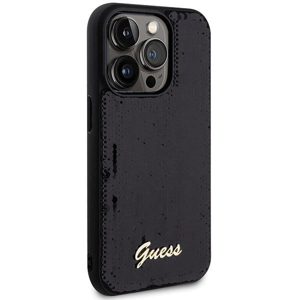 Guess Sequin Script Metallæske til iPhone 13 Pro Max - sort