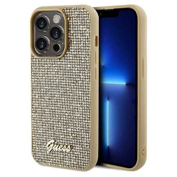 Guess Disco Metal Script-hylster til iPhone 14 Pro - guld