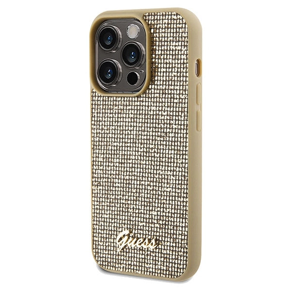 Guess Disco Metal Script-hylster til iPhone 14 Pro - guld