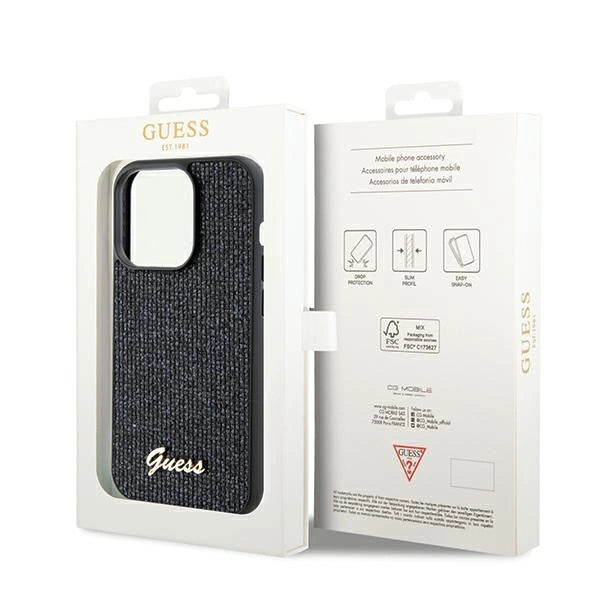 Guess Disco Metal Script-hylster til iPhone 14 Pro - sort