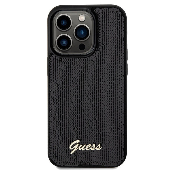 Guess Sequin Script Metallæske til iPhone 14 Pro - sort