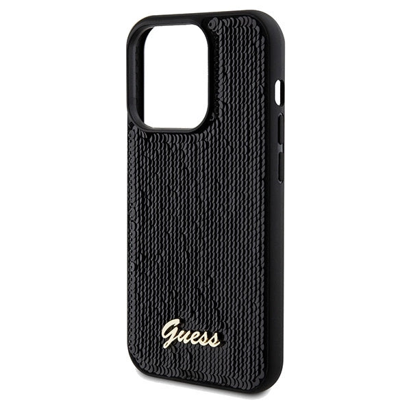 Guess Sequin Script Metallæske til iPhone 14 Pro - sort