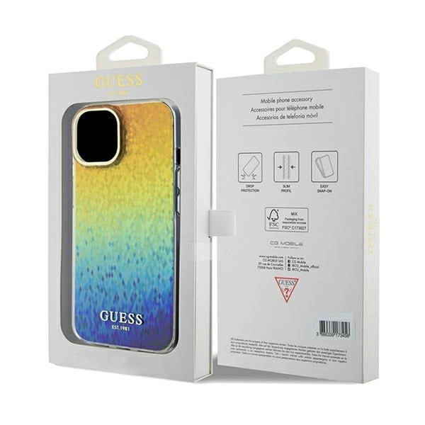Guess IML Faceted Mirror Disco Iridescent Case til iPhone 14 / 15 / 13 - flerfarvet