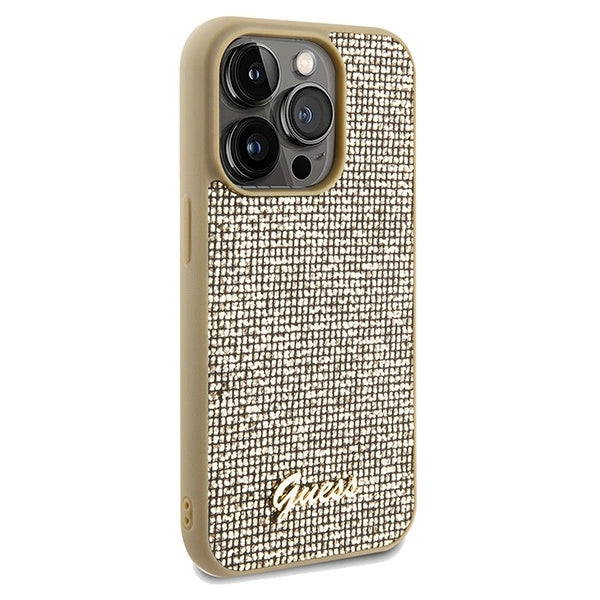 Guess Disco Metal Script-hylster til iPhone 14 Pro Max - guld
