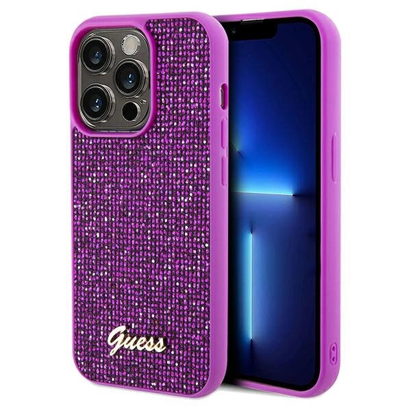 Guess Disco Metal Script-hylster til iPhone 14 Pro Max - fuchsia
