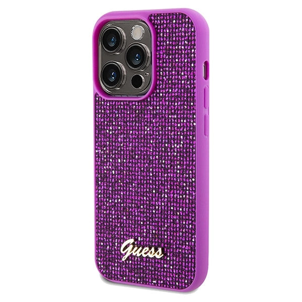 Guess Disco Metal Script-hylster til iPhone 14 Pro Max - fuchsia