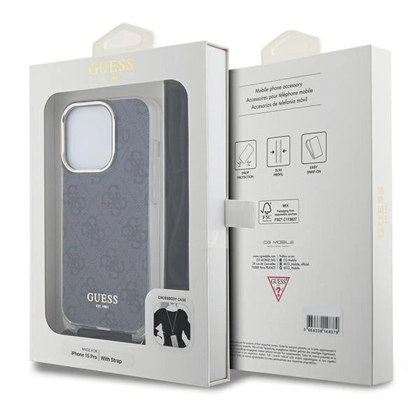 Guess Crossbody Cord 4G Print case til iPhone 15 Pro - sort