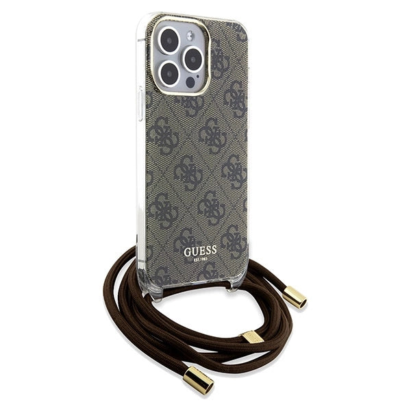 Guess Crossbody Cord 4G Print case til iPhone 15 Pro - brun