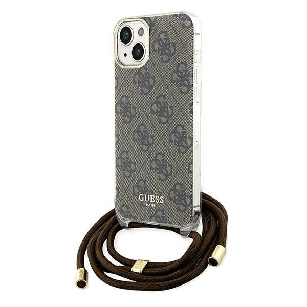 Guess Crossbody Cord 4G Print case til iPhone 15 / 14 / 13 - brun