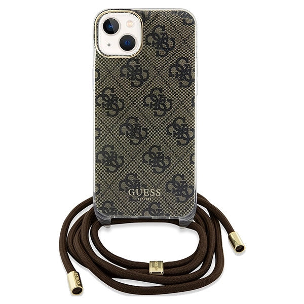 Guess Crossbody Cord 4G Print case til iPhone 15 / 14 / 13 - brun