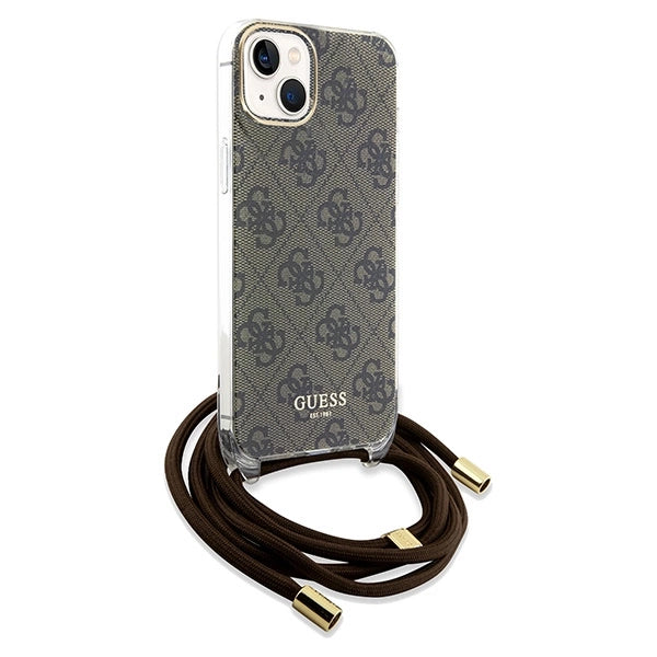 Guess Crossbody Cord 4G Print case til iPhone 15 / 14 / 13 - brun