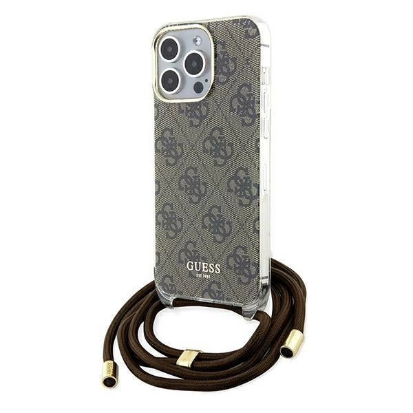 Guess Crossbody Cord 4G Print case til iPhone 15 Pro Max - brun