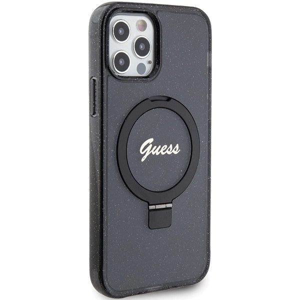 Guess Ring Stand Script Glitter MagSafe-hylster til iPhone 12/12 Pro - sort