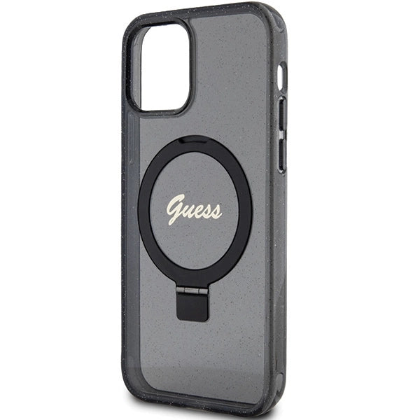 Guess Ring Stand Script Glitter MagSafe-hylster til iPhone 12/12 Pro - sort
