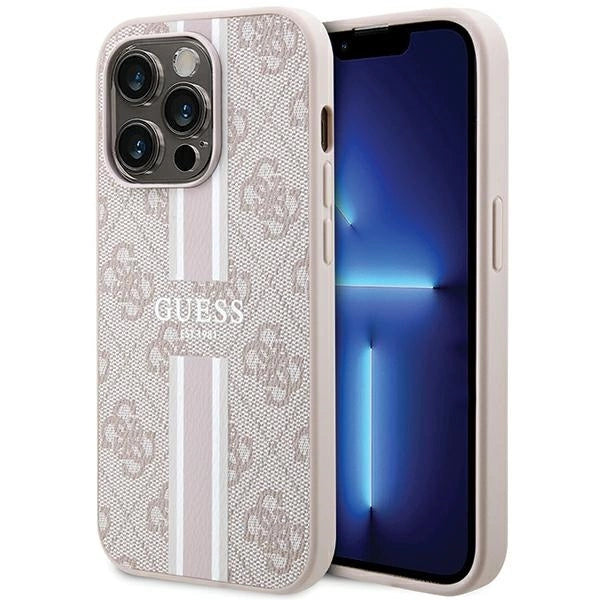 Guess 4G Printed Stripes MagSafe-hylster til iPhone 15 Pro - pink