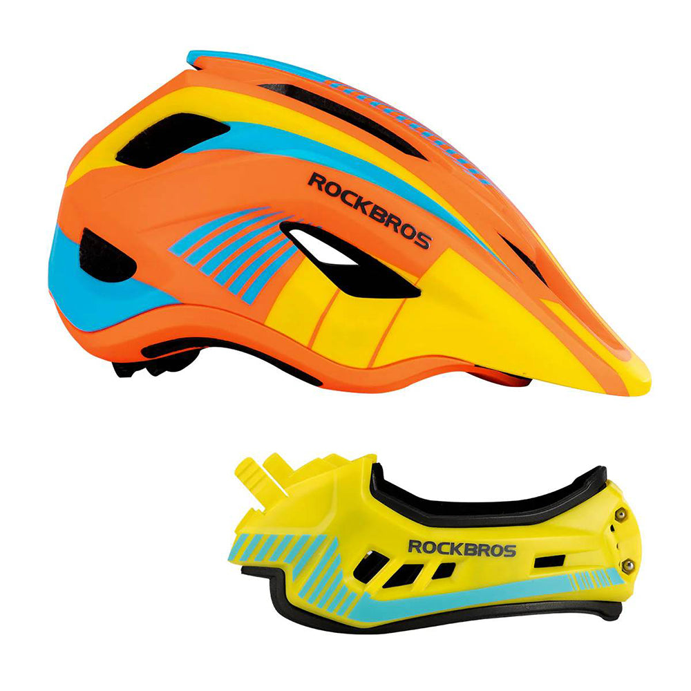 Rockbros TT-32SOYB-M children's bicycle helmet with detachable chinbar, size M - yellow-orange