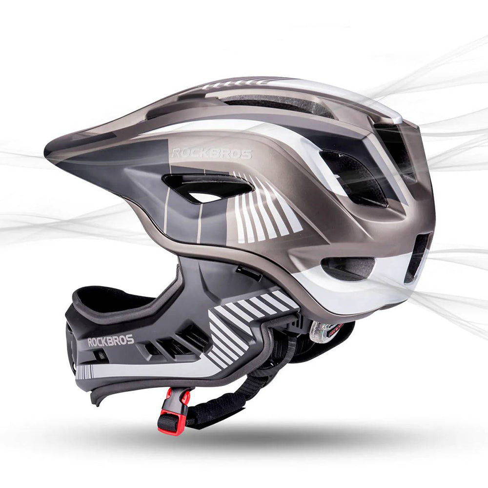 Rockbros TT-32SBTG-M children's bicycle helmet with removable chinbar, size M - gray
