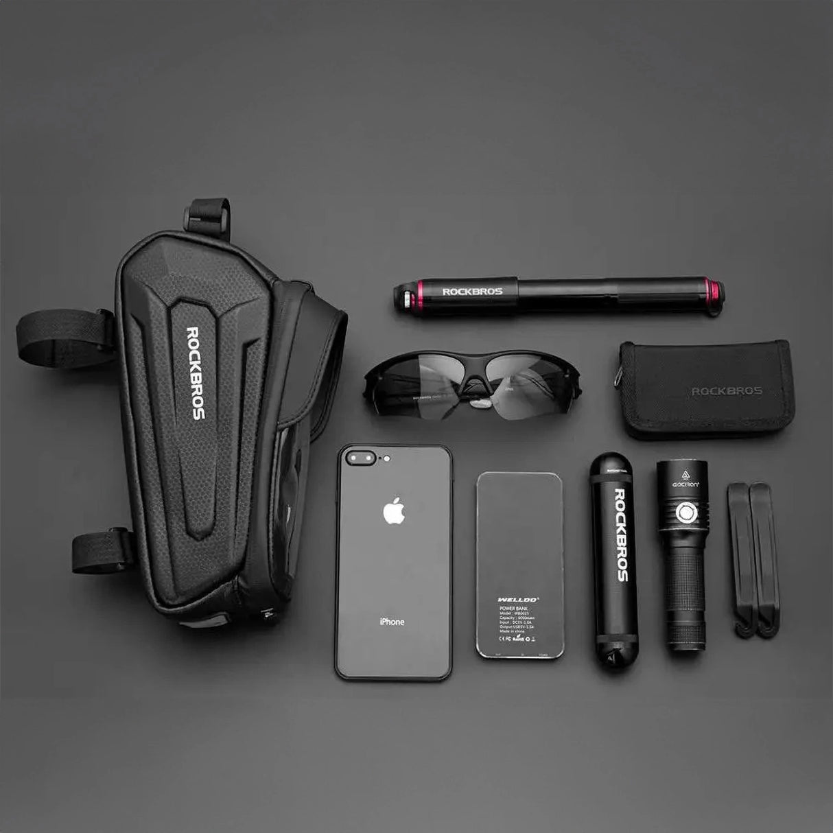 Rockbros B68 Bike Pannier for Frame, Armored, with Phone Pocket and Cover, 1.7L - Black