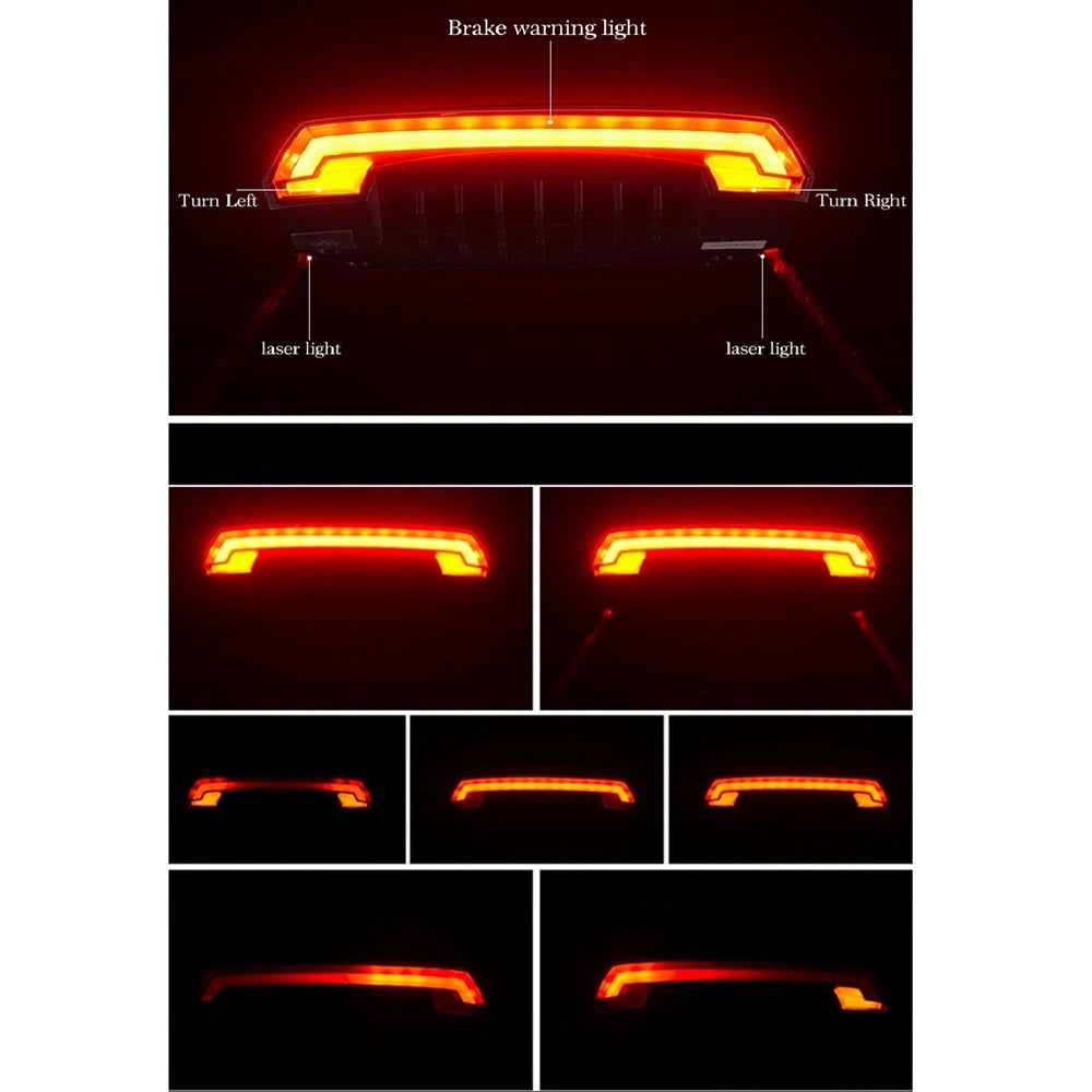 Rockbros LKWD-R1 Rear Bike Light with Laser and Remote Control + Micro USB - USB-A Cable - Black