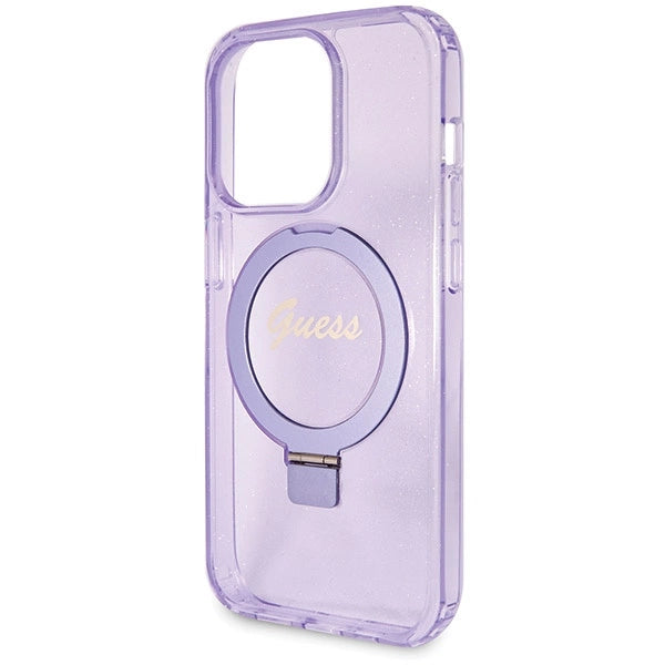Guess Ring Stand Script Glitter MagSafe-hylster til iPhone 13 Pro Max - lilla