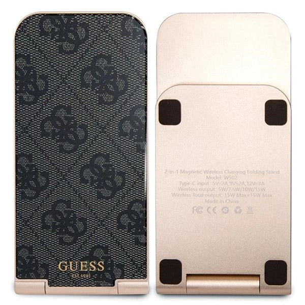 Guess 4G Pattern MagSafe foldable 2in1 15W induktiv oplader - sort