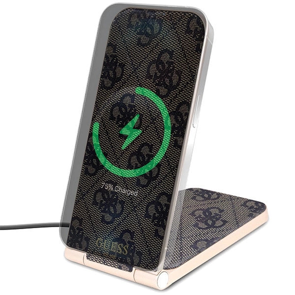 Guess 4G Pattern MagSafe foldable 2in1 15W induktiv oplader - brun