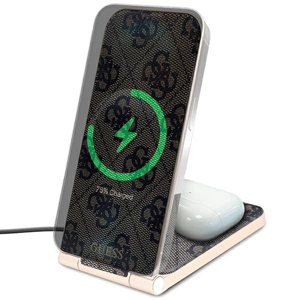 Guess 4G Pattern MagSafe foldable 2in1 15W induktiv oplader - brun