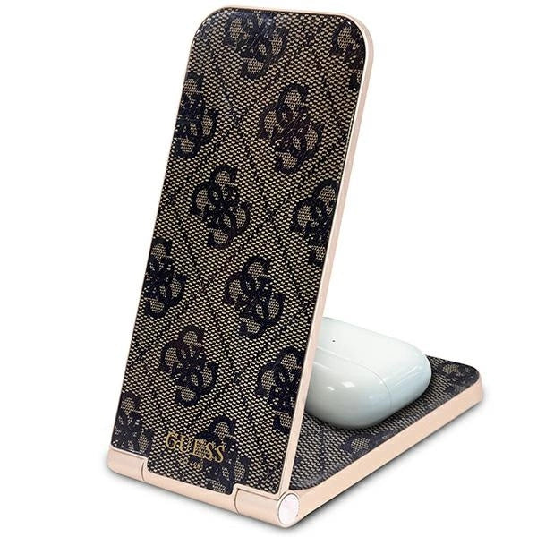 Guess 4G Pattern MagSafe foldable 2in1 15W induktiv oplader - brun