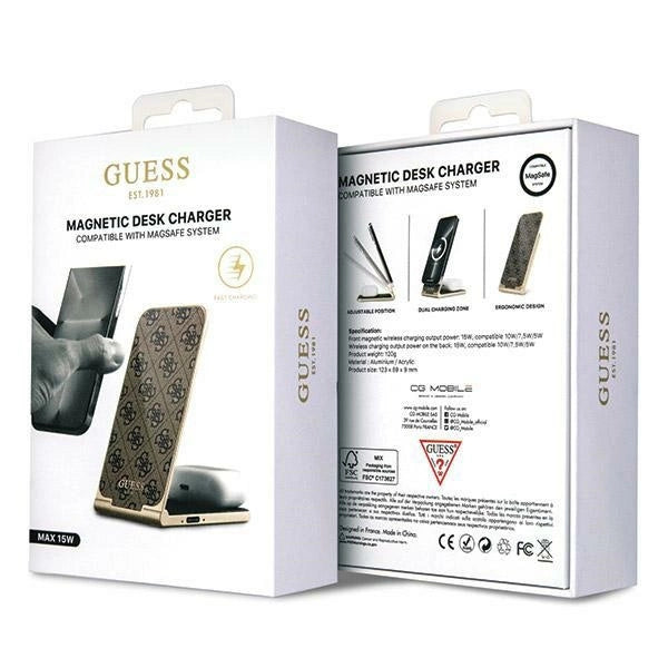 Guess 4G Pattern MagSafe foldable 2in1 15W induktiv oplader - brun