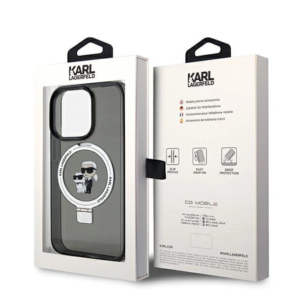 Karl Lagerfeld Ring Stand Karl&Choupette MagSafe case for iPhone 14 Pro - black