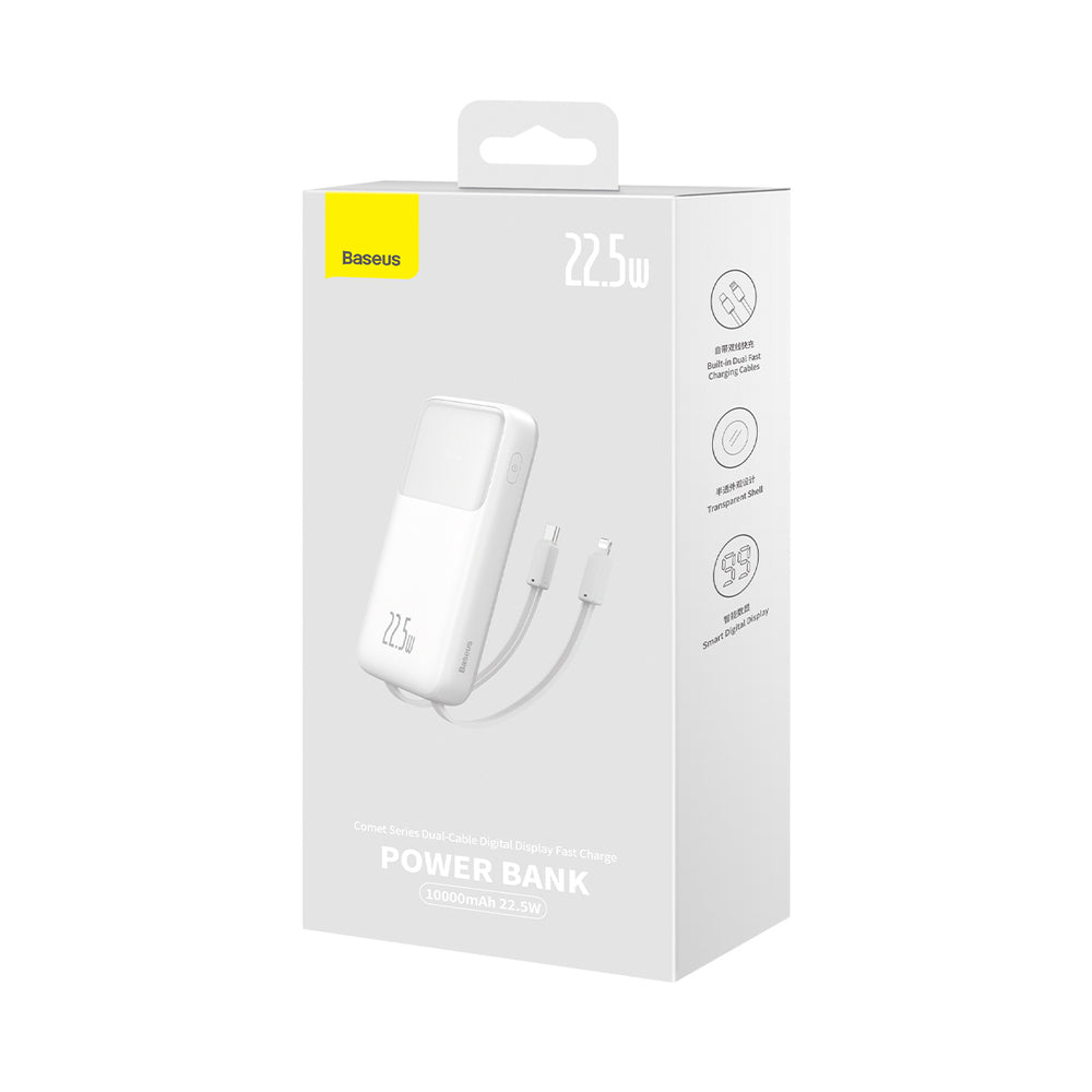 Baseus Comet Series powerbank with display 10000mAh 22.5W - white + USB-A - USB-C cable