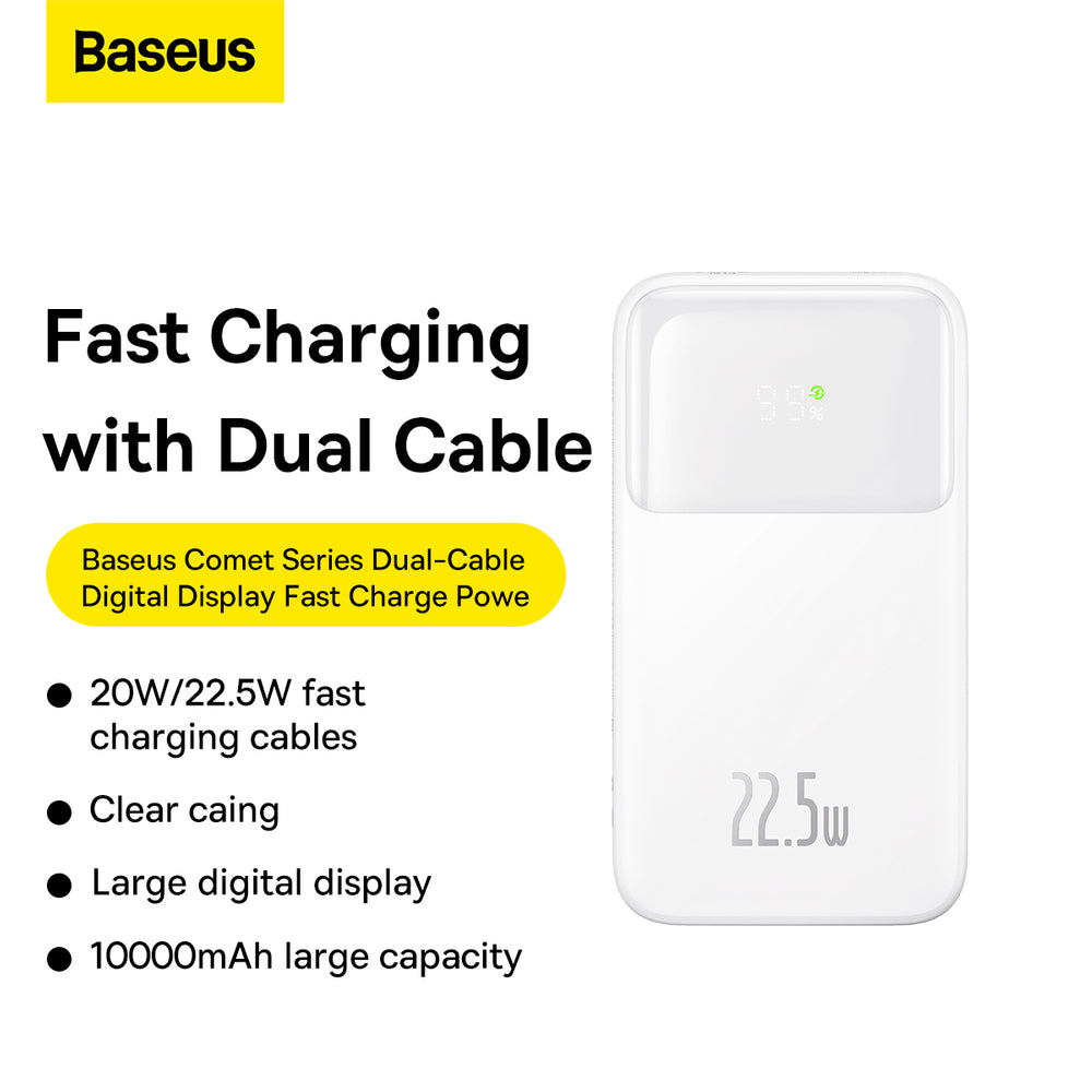 Baseus Comet Series powerbank with display 10000mAh 22.5W - white + USB-A - USB-C cable