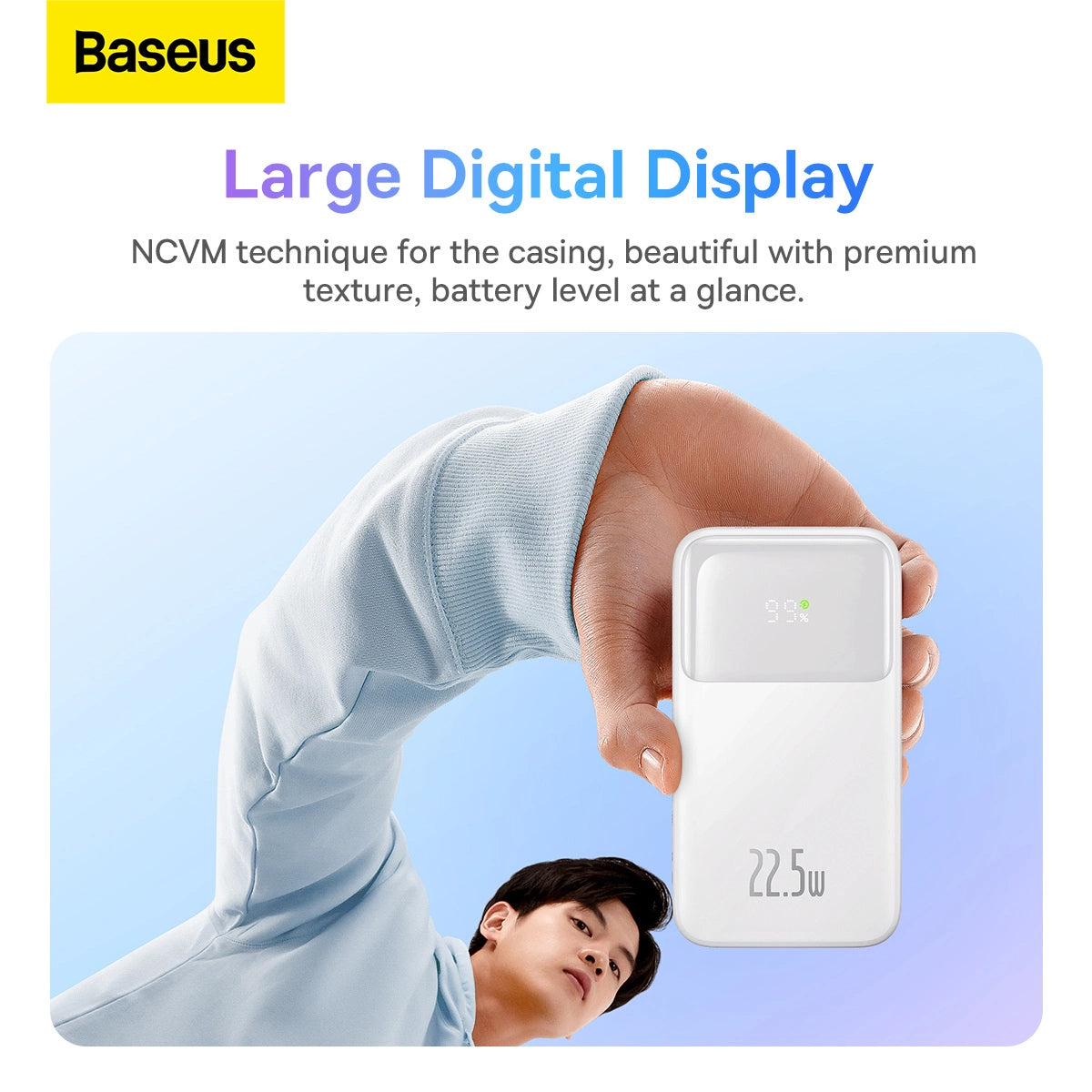 Baseus Comet Series powerbank med display 10000mAh 22.5W - hvid + USB-A - USB-C kabel