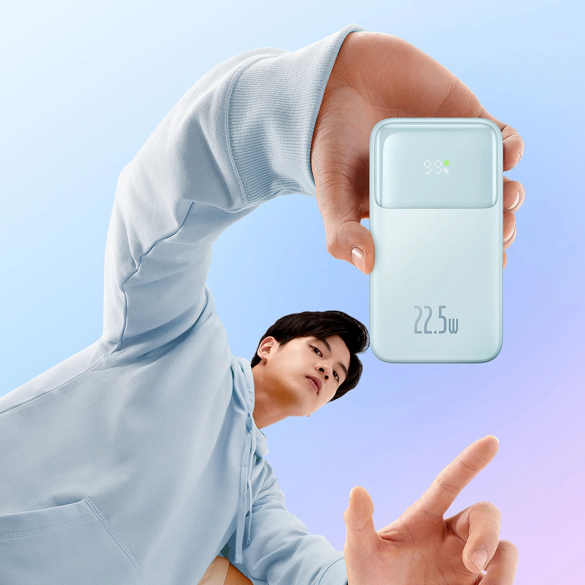 Baseus Comet Series powerbank med display 10000mAh 22.5W - blå + USB-A - USB-C kabel 0.3m - hvid