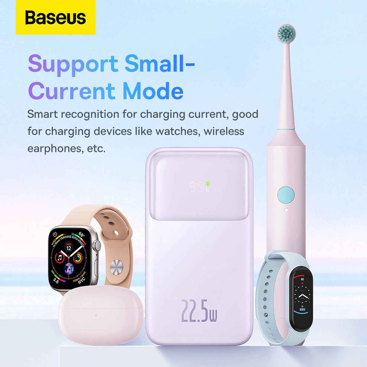 Baseus Comet Series powerbank med display 10000mAh 22.5W - lilla + USB-A / USB-C kabel