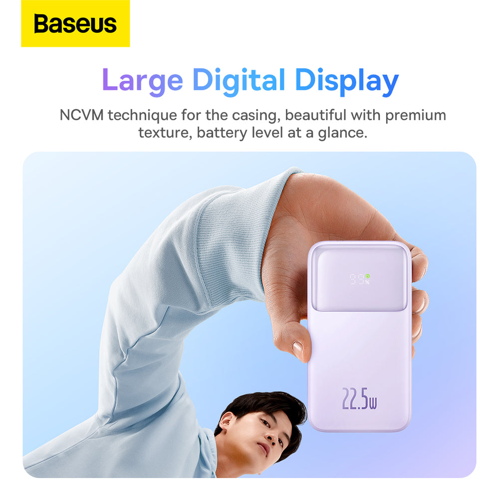 Baseus Comet Series powerbank med display 20000mAh 22.5W - lilla + USB-A / USB-C kabel
