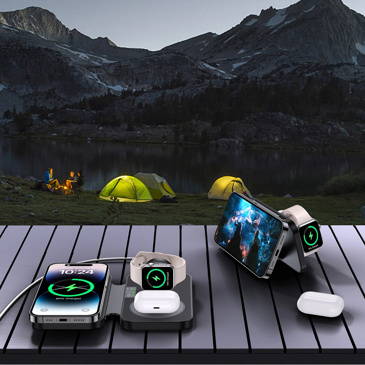 Choetech T616-F 3in1 induktiv oplader kompatibel med Apple og Samsung enheder - sort